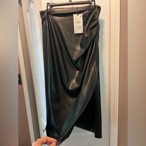 ZARA - Faux Leather long skirt.  Black.  Has side zipper closure & side slit
